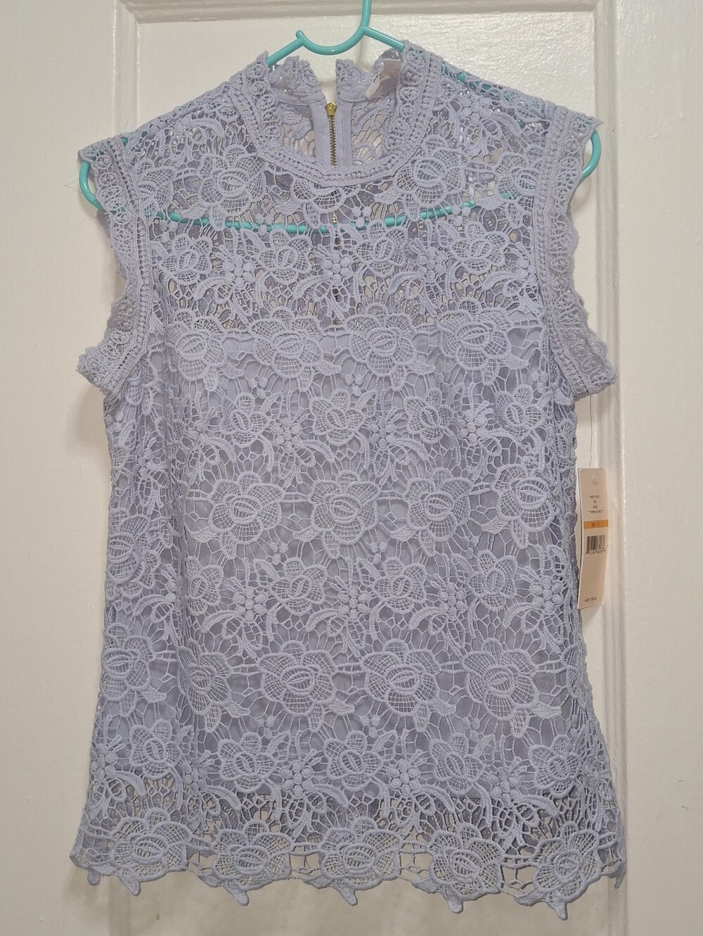 Nanette Lepore Womens Lace Top Size Small Blue Floral Crochet Mock Neck NWT
